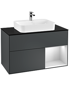 Villeroy und Boch Finion Waschtischunterschrank G372MTHG 100cm, Abdeckplatte black matt, Emotion, Regal rechts White matt lacquer, Midnight Blue Matt Lacquer