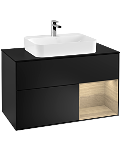 Villeroy und Boch Finion Waschtischunterschrank G372PCPD 100cm, Abdeckplatte black matt, Emotion, Regal rechts Oak Veneer, Black matt lacquer