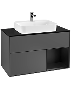 Villeroy und Boch Finion Waschtischunterschrank G372PDGK 100cm, Abdeckplatte black matt, Emotion, Regal rechts Black matt lacquer, Anthracite matt