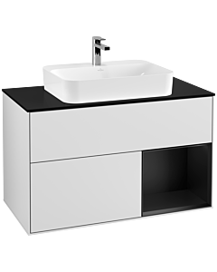 Villeroy und Boch Finion Waschtischunterschrank G372PDMT 100cm, Abdeckplatte black matt, Emotion, Regal rechts Black matt lacquer, White matt lacquer
