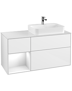 Villeroy und Boch Finion Waschtischunterschrank G391GFGF 120cm, Abdeckplatte white matt, Emotion, Regal links Glossy white lacquer, Glossy white lacquer
