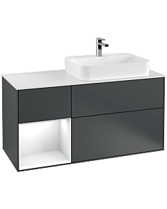 Villeroy und Boch Finion Waschtischunterschrank G391GFHG 120cm, Abdeckplatte white matt, Emotion, Regal links Glossy white lacquer, Midnight Blue Matt Lacquer