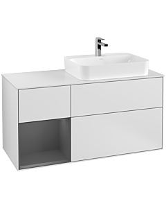 Villeroy und Boch Finion Waschtischunterschrank G391GKMT 120cm, Abdeckplatte white matt, Emotion, Regal links Anthracite matt, White matt lacquer