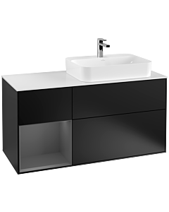 Villeroy und Boch Finion Villeroy und Boch Finion G391GKPD 120cm, cover plate white matt, Emotion, shelf left anthracite matt, black matt lacquer