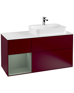 Villeroy und Boch Finion Villeroy und Boch G391GMHB 120cm, plaque de finition blanc mat, émotion, étagère à gauche Olive Matt Lacquer , Peony Matt