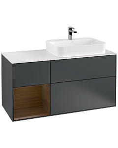 Villeroy und Boch Finion Villeroy und Boch G391GNHG 120cm, plaque de finition blanc mat, Emotion, étagère gauche placage noyer, Midnight Blue Matt Lacquer