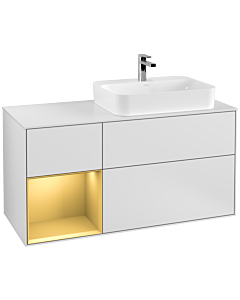 Villeroy und Boch Finion Waschtischunterschrank G391HFMT 120cm, Abdeckplatte white matt, Emotion, Regal links Gold matt, White matt lacquer