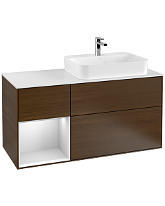 Villeroy und Boch Finion Villeroy und Boch Finion G391MTGN 120cm, cover plate white matt, Emotion, shelf left white matt lacquer, walnut veneer