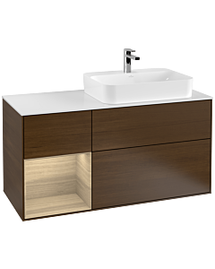 Villeroy und Boch Finion Waschtischunterschrank G391PCGN 120cm, Abdeckplatte white matt, Emotion, Regal links Oak Veneer, Walnut veneer