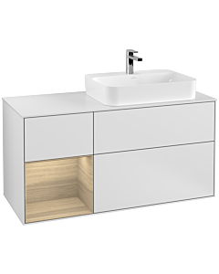 Villeroy und Boch Finion Waschtischunterschrank G391PCMT 120cm, Abdeckplatte white matt, Emotion, Regal links Oak Veneer, White matt lacquer