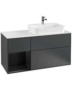 Villeroy und Boch Finion Waschtischunterschrank G391PDHG 120cm, Abdeckplatte white matt, Emotion, Regal links Black matt lacquer, Midnight Blue Matt Lacquer