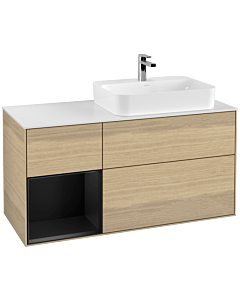 Villeroy und Boch Finion Waschtischunterschrank G391PDPC 120cm, Abdeckplatte white matt, Emotion, Regal links Black matt lacquer, Oak Veneer