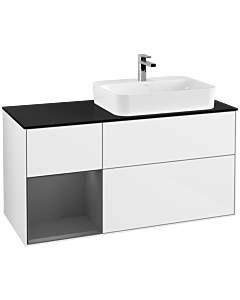 Villeroy und Boch Finion Villeroy und Boch G392GKGF 120cm, plaque de finition noir mat, Emotion, étagère gauche Anthracite mat, Laque blanc brillant