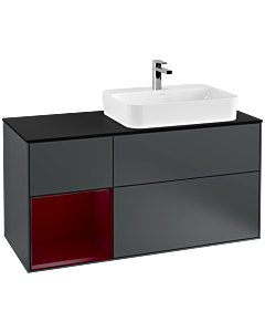 Villeroy und Boch Finion Waschtischunterschrank G392HBHG 120cm, Abdeckplatte black matt, Emotion, Regal links Peony, Midnight Blue Matt Lacquer