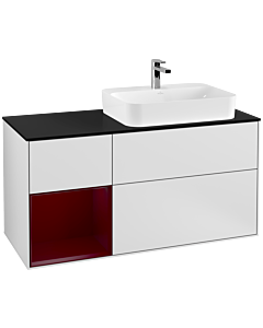 Villeroy und Boch Finion Waschtischunterschrank G392HBMT 120cm, Abdeckplatte black matt, Emotion, Regal links Peony, White matt lacquer