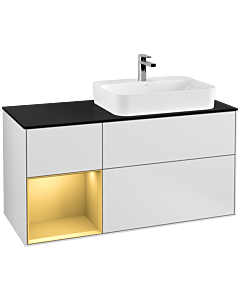Villeroy und Boch Finion Waschtischunterschrank G392HFMT 120cm, Abdeckplatte black matt, Emotion, Regal links Gold matt, White matt lacquer