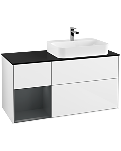 Villeroy und Boch Finion Villeroy und Boch G392HGGF 120cm, plaque de finition noire mate, Emotion, étagère à gauche Midnight Blue Matt Lacquer , Laque blanc brillant