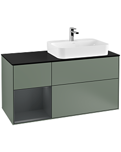 Villeroy und Boch Finion Villeroy und Boch G392HGGM 120cm, plaque de finition noir mat, Emotion, étagère gauche Midnight Blue Matt Lacquer , Olive Matt Lacquer