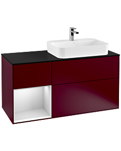 Villeroy und Boch Finion Waschtischunterschrank G392MTHB 120cm, Abdeckplatte black matt, Emotion, Regal links White matt lacquer, Peony Matt