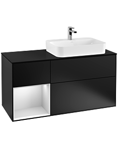 Villeroy und Boch Finion Villeroy und Boch G392MTPD 120cm, plaque de finition noir mat, Emotion, étagère gauche laqué blanc mat, laqué noir mat