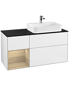 Villeroy und Boch Finion Villeroy und Boch Finion G392PCGF 120cm, cover plate black matt, Emotion, shelf left Oak Veneer , glossy white lacquer