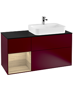 Villeroy und Boch Finion Waschtischunterschrank G392PCHB 120cm, Abdeckplatte black matt, Emotion, Regal links Oak Veneer, Peony Matt