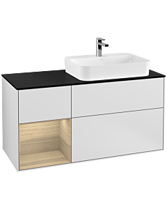 Villeroy und Boch Finion Waschtischunterschrank G392PCMT 120cm, Abdeckplatte black matt, Emotion, Regal links Oak Veneer, White matt lacquer