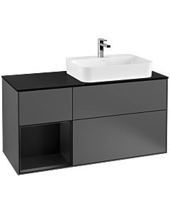 Villeroy und Boch Finion Villeroy und Boch G392PDGK 120cm, plaque de finition noir mat, Emotion, étagère à gauche laqué noir mat, anthracite mat