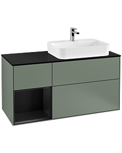 Villeroy und Boch Finion Villeroy und Boch G392PDGM 120cm, plaque de finition noir mat, Emotion, étagère gauche laqué noir mat, Olive Matt Lacquer
