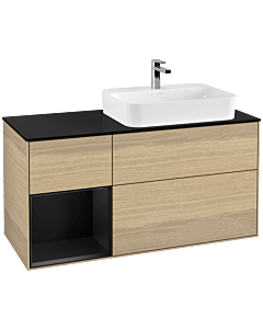 Villeroy und Boch Finion Waschtischunterschrank G392PDPC 120cm, Abdeckplatte black matt, Emotion, Regal links Black matt lacquer, Oak Veneer
