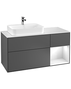 Villeroy und Boch Finion Waschtischunterschrank G401GFGK 120cm, Abdeckplatte white matt, Emotion, Regal rechts Glossy white lacquer, Anthracite matt