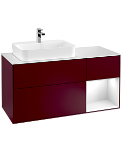 Villeroy und Boch Finion Waschtischunterschrank G401GFHB 120cm, Abdeckplatte white matt, Emotion, Regal rechts Glossy white lacquer, Peony Matt