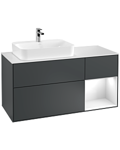 Villeroy und Boch Finion Waschtischunterschrank G401GFHG 120cm, Abdeckplatte white matt, Emotion, Regal rechts Glossy white lacquer, Midnight Blue Matt Lacquer