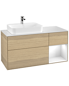 Villeroy und Boch Finion Villeroy und Boch G401GFPC 120cm, plaque de finition blanc mat, Emotion, étagère à droite Laque blanc brillant, Oak Veneer
