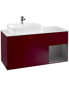 Villeroy und Boch Finion Waschtischunterschrank G401GKHB 120cm, Abdeckplatte white matt, Emotion, Regal rechts Anthracite matt, Peony Matt