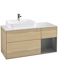 Villeroy und Boch Finion Waschtischunterschrank G401GKPC 120cm, Abdeckplatte white matt, Emotion, Regal rechts Anthracite matt, Oak Veneer