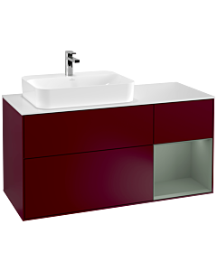 Villeroy und Boch Finion Waschtischunterschrank G401GMHB 120cm, Abdeckplatte white matt, Emotion, Regal rechts Olive Matt Lacquer, Peony Matt