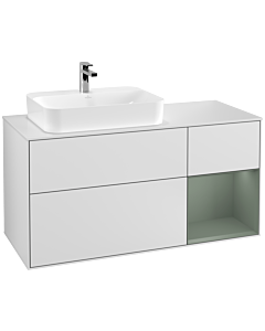 Villeroy und Boch Finion Waschtischunterschrank G401GMMT 120cm, Abdeckplatte white matt, Emotion, Regal rechts Olive Matt Lacquer, White matt lacquer