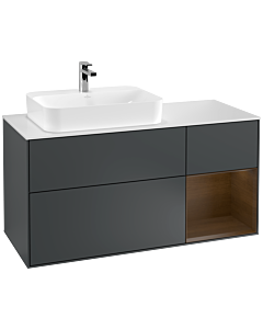Villeroy und Boch Finion Waschtischunterschrank G401GNHG 120cm, Abdeckplatte white matt, Emotion, Regal rechts Walnut veneer, Midnight Blue Matt Lacquer