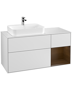 Villeroy und Boch Finion Villeroy und Boch G401GNMT 120cm, plaque de finition blanc mat, Emotion, étagère à droite placage noyer, laqué blanc mat