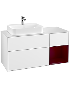 Villeroy und Boch Finion Villeroy und Boch G401HBGF 120cm, plaque de finition blanc mat, émotion, étagère à droite Peony , laqué blanc brillant