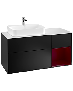 Villeroy und Boch Finion Waschtischunterschrank G401HBPD 120cm, Abdeckplatte white matt, Emotion, Regal rechts Peony, Black matt lacquer