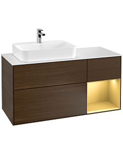 Villeroy und Boch Finion Villeroy und Boch Finion G401HFGN 120cm, cover plate white matt, Emotion, shelf on the right matt gold, walnut veneer