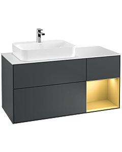Villeroy und Boch Finion Waschtischunterschrank G401HFHG 120cm, Abdeckplatte white matt, Emotion, Regal rechts Gold matt, Midnight Blue Matt Lacquer