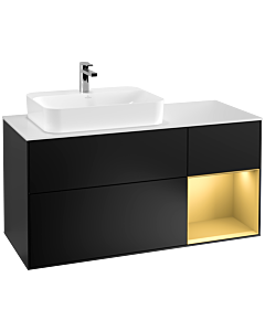 Villeroy und Boch Finion Waschtischunterschrank G401HFPD 120cm, Abdeckplatte white matt, Emotion, Regal rechts Gold matt, Black matt lacquer