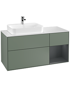 Villeroy und Boch Finion Villeroy und Boch G401HGGM 120cm, plaque de finition blanc mat, émotion, étagère à droite Midnight Blue Matt Lacquer , Olive Matt Lacquer