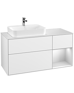 Villeroy und Boch Finion Waschtischunterschrank G401MTGF 120cm, Abdeckplatte white matt, Emotion, Regal rechts White matt lacquer, Glossy white lacquer