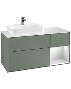 Villeroy und Boch Finion Waschtischunterschrank G401MTGM 120cm, Abdeckplatte white matt, Emotion, Regal rechts White matt lacquer, Olive Matt Lacquer
