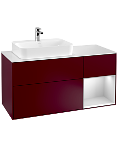 Villeroy und Boch Finion Villeroy und Boch G401MTHB 120cm, plaque de recouvrement blanc mat, Emotion, étagère à droite laqué blanc mat, Peony Matt