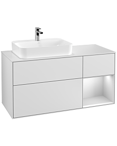 Villeroy und Boch Finion Villeroy und Boch G401MTMT 120cm, plaque de recouvrement blanc mat, Emotion, étagère à droite laqué blanc mat, laqué blanc mat
